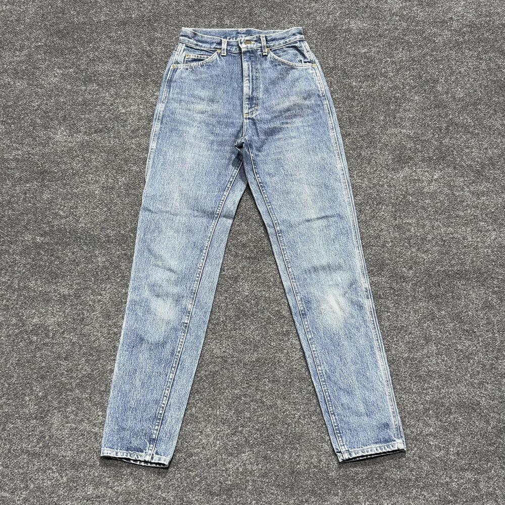 Vintage Lee Jeans Womens 7 Light Wash Blue High Rise Tapered Mom Made USA 90s